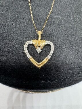 Vintage 10K 417 Solid Yellow Gold Natural Diamond Pendant Necklace 18"